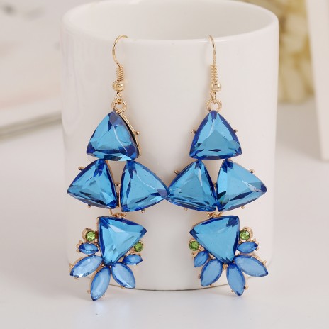 Supply Factory Direct Foreign Trade European and American Fashion Tidal Range Ocean Winds Blue Triangle Gemstone Mosaic Earrings