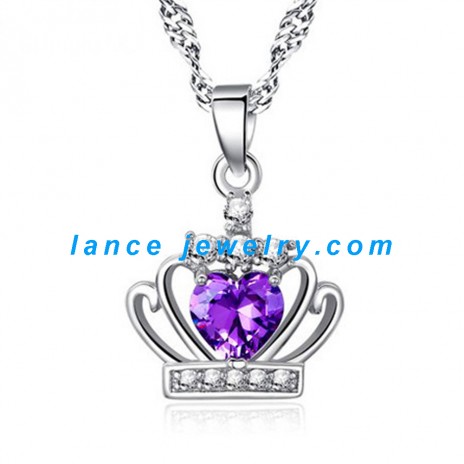 Crystal Princess Purple Diamond Crown Pendant Necklaces