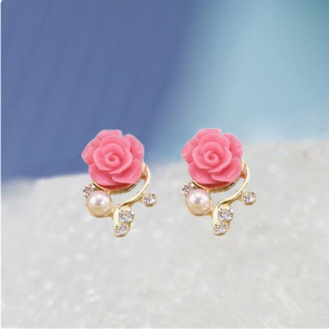 2016 models cute earrings rose Korean fashion fresh and elegant diamond earrings simple pole