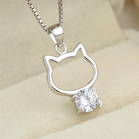 Factory Direct Wholesale 925 Sterling Silver Cute And Lovely Kitty Zircon Paved Pendant Necklace