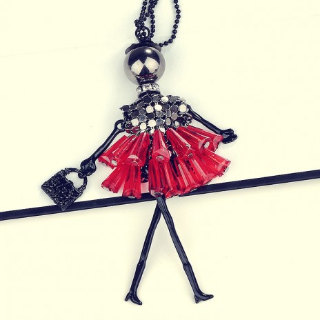 Korean New Style Creative and Cute Tassel Necklace Pearl and Crystal Sweater Necklace