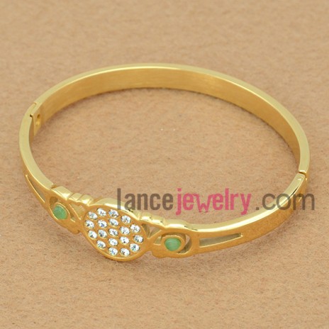 Stainless Steel Golden Bangle with Rhinestone
