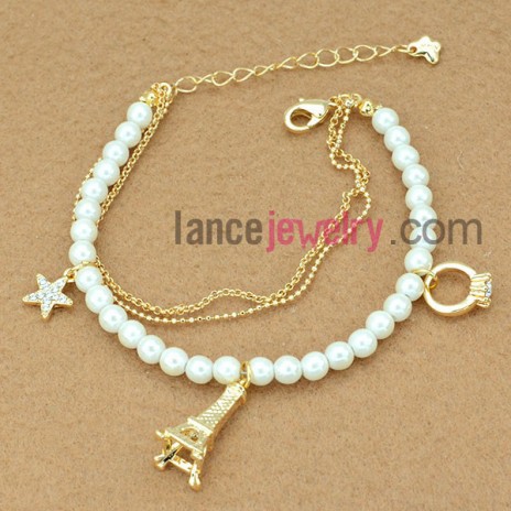 Simple alloy bracelet with beads chain decoration