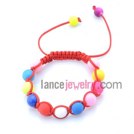 Mix color acrylic beads and cord weaving bracelet