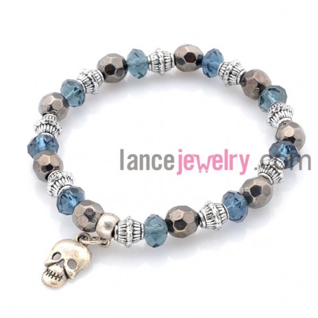 Crystal and CCB bead bracelet with skull pendant