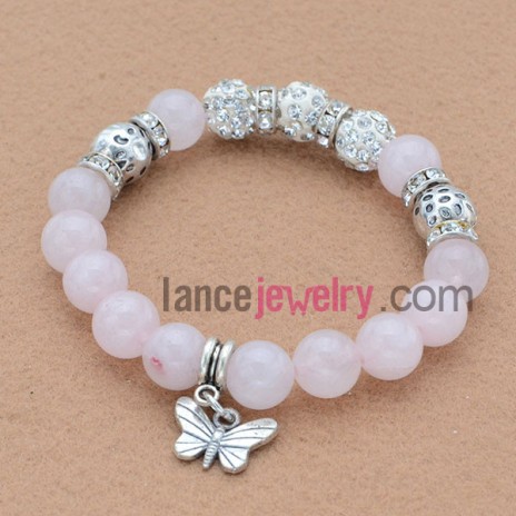Uniquel alloy parts and rhinestone bead bracelet with butterfly pendant.
