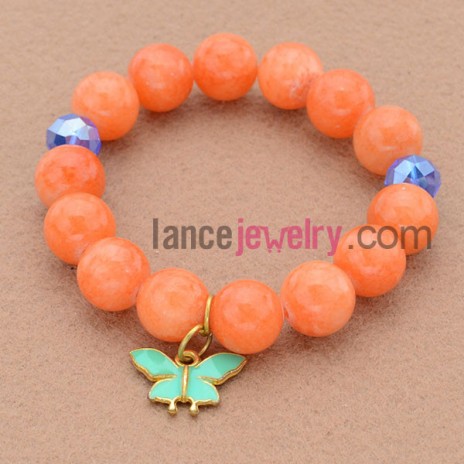 Fashion orange bead bracelet with nice butterfly pendant.