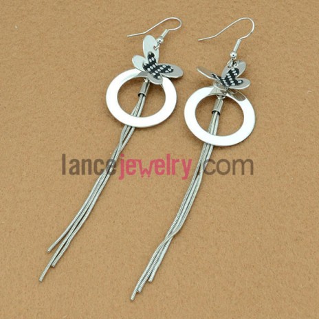 Sweet earrings with iron ring and small size butterfly pendant decorated shiny pearl powder 