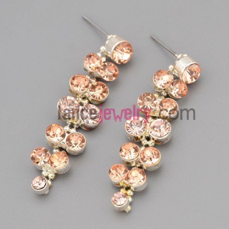Sweet earrings with claw chain decorate many shiny orange rhinestone 