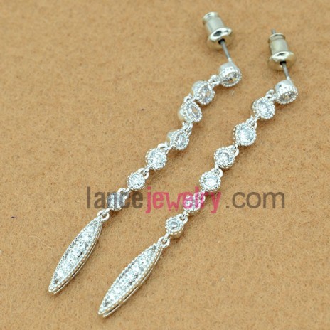 Delicate earrings with copper alloy decorated small size transparent cubic zirconia 