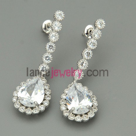 White color zirconia decorated drop earrings