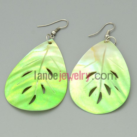 Grass green leaf shell earrings 
