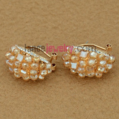 Sweet zinc alloy stud earrings decorated with shiny rhinestone & crystal 
