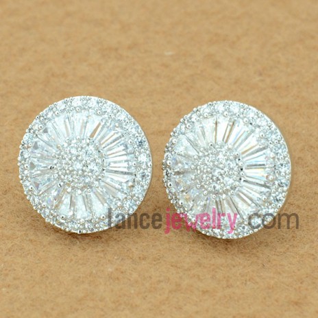 Retro stud earrings with copper alloy  decorated transparent cubic zirconia with umbrella shape