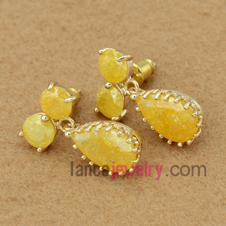 Striking yellow color zirconia pendant drop earrings