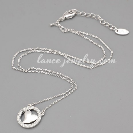 Cute necklace with metal chain &  ring pendant decorate heart