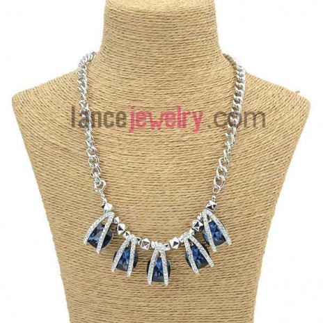 Fashion sweater chain with blue color crystal beads pendant