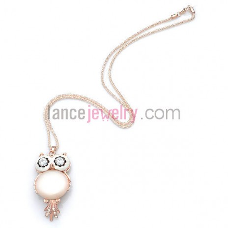 Lovely cat eye owl pendant sweater chain necklace