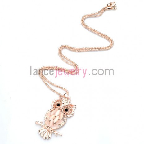 Cat eye owl pendant sweater chain necklace