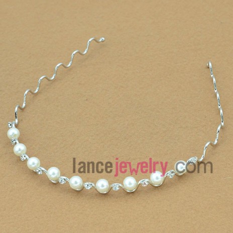 Special rhinestone  decorated  brass  hair band & imitation pearl 