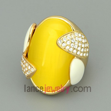 Nice yellow color gemstone&rhinestone alloy rings