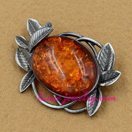 Striking orange color resin bead brooch