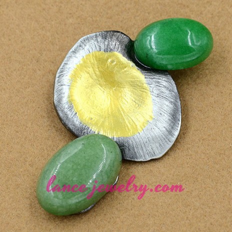Striking green color resin beads decorated brooch
