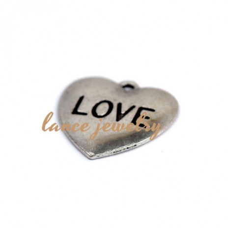 Zinc alloy pendant, a 20mm small love shaped pendant with LOVE words printed on the face