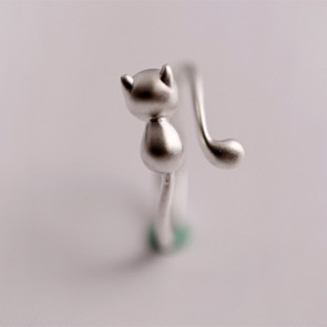 New 925 Sterling Silver Ring Three-dimensional Cute Matte Small Fat Cat Opening Ring