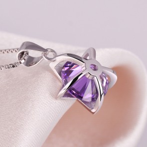 Pentagram Purple Diamond Zircon Pendant Necklace Fashion 925 Sterling silver necklace