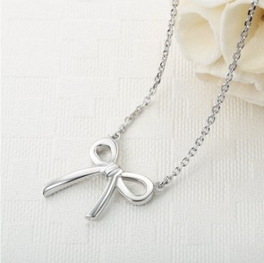 Bright 925 Sterling Silver Bowknot Necklaces Clavicle Chain European and American Fashion International Branded Gift