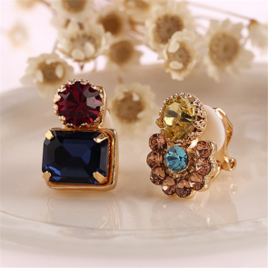 Female Small Jewelry Exquisite Kawaii Asymmetric Crystal Earrings Soft Cushion Ear Clip
