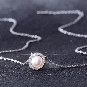 Korean 925 Sterling Silver Female Pearl Necklace