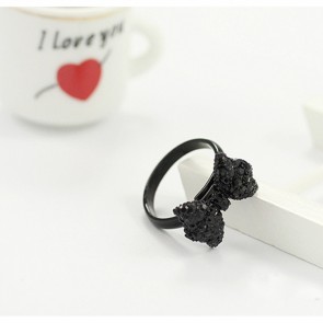 Yiwu Factory Wholesale Sweet Graceful Style Jewelry Retro Black Full Diamond Bowknot Ring