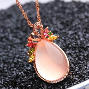 AAA-level kinds of natural ice crystal droplets hibiscus rose quartz crystal clavicle chain necklace