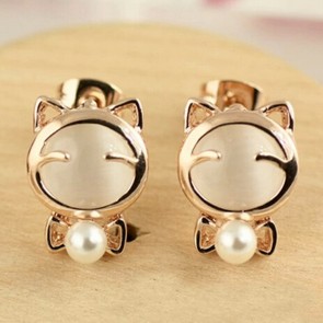 Korean New Style Fashionable Easy-matching Super Cute And Lovely Toot Cat Opal Earrings