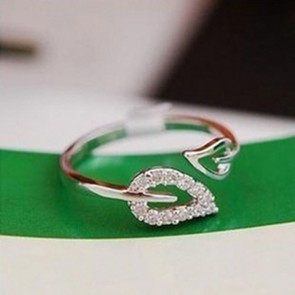 Korean Small Jewelry Simple Diamond Ring Couples Two Leaves Adjustable Ring