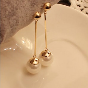 Korean Style Office Lady Temperament Jewelry Long Section Gilded Pearl Earrings
