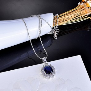 United Kingdom Style Sea Blue Diamond Stone Pendant Necklaces