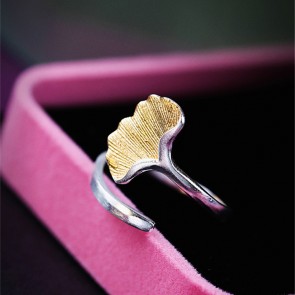 Japanese And Korean New Style Creative Birthday Present Ginkgo Leaf Opening Ring