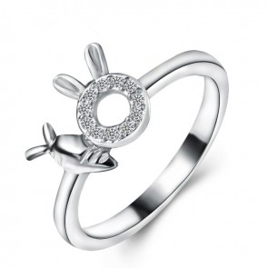 925 Sterling Silver Cute Bunny Rings Korean Fashionable Micro Pave Ring