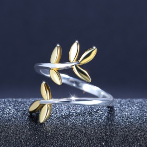 Korean Hot Selling Accessories S990 Sterling Silver Leaves Opening Ring