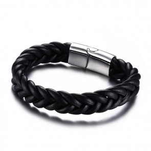 2016 New Style Bracelet Stainless Steel Genuine Leather Woven Male Bracelet