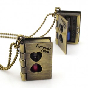 Factory direct wholesale retro couple's hourglass inside the book necklace