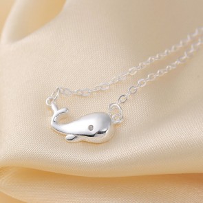 925 Sterling Silver Necklace Little Cartoon Dolphine Glaze And Drawing Pendant Necklace