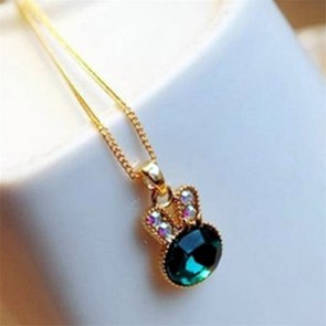 Korean Hot Selling Jewelry Golden Emerald Cute Rabbit Full Diamond Chain Clavicle Necklace