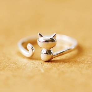 S925 Sterling Silver Fashionable Easy-matching Hypoallerginc Lovely Kitty Opening Ring