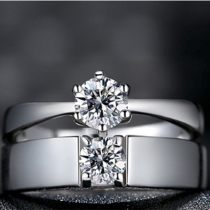 Male And Female 925 Sterling Silver Opening Wedding Ring Simulation Diamond Ring