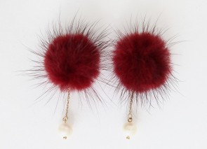 Korean New Winter Mink Ball Black Pearl Earrings Easy-matching Female Temperament Earrings