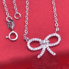 925 Silver Bowknot Necklace Big Brand Jewelry